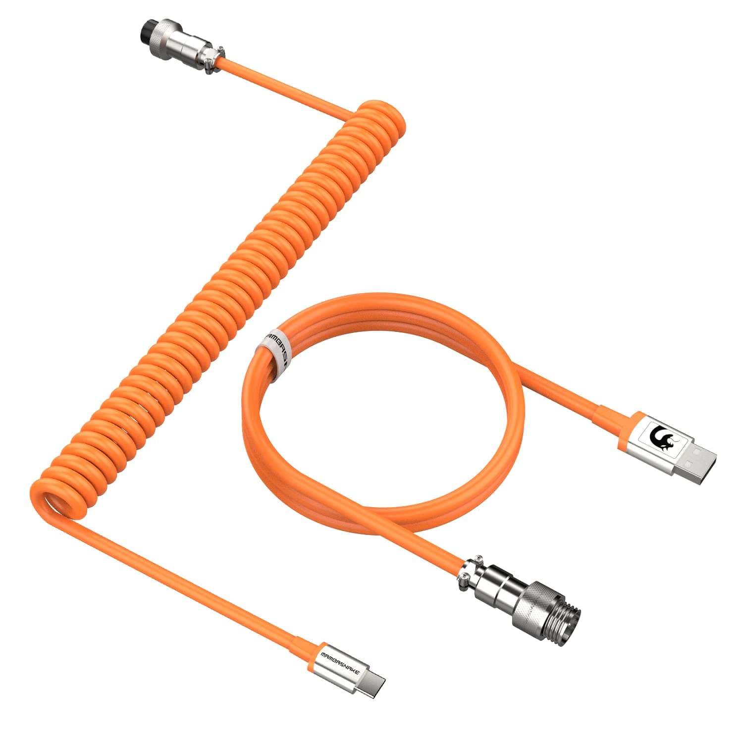 C01 Coiled Keyboard Cable, Pro Custom USB-C Aviator Cable, Type-C to USB-A HyperSpeed Line with 8KHz Return Rate with Metal Aviation Connector for PC Gaming Keyboard-Orange