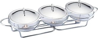 Chafing Dish Buffet Set 3 Section 1.5 QT Each | Food Warmers for Parties Buffet, Oven Safe Glass Serving Dish with Stainless Steel Base and Cover