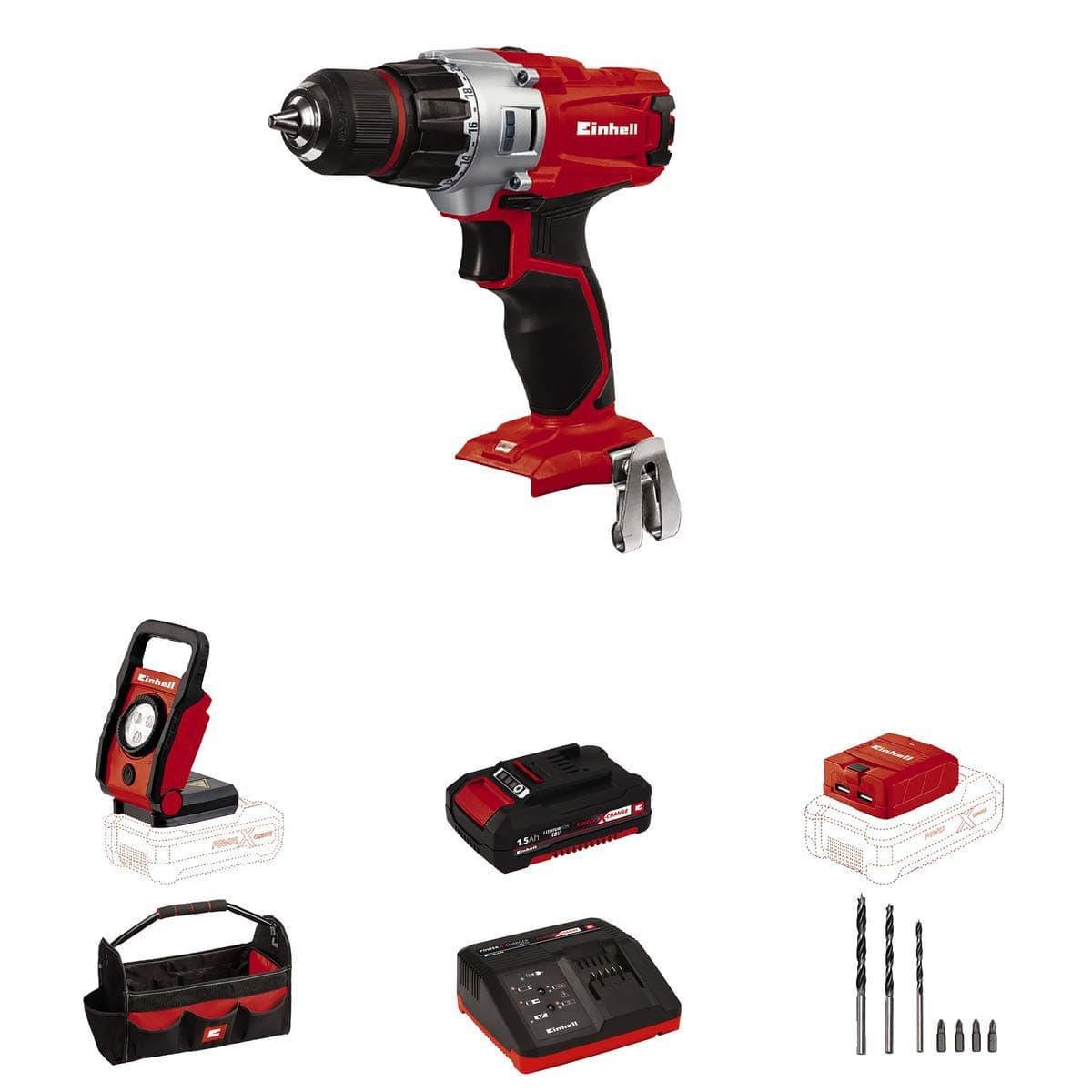 Einhell TE-CD 18/2 Li 18-Volt 3/8-Inch Power X-Change Workshop Drill Bundle, Kit (w/1.5AH Battery + Charger)