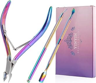 YINYIN Cuticle Trimmer with Cuticle Pusher and Cutter, Cuticle Remover Cutter Nipper Clippers Durable Pedicure Manicure Tools for Fingernails and Toenails(Rainbow)