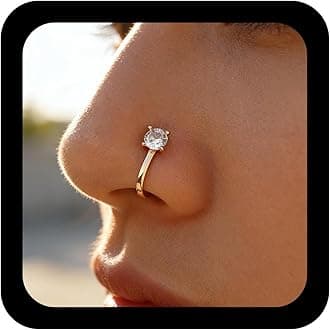 Andelaisi Punk Crystal Circle Clip On Nose Ring Vintage CZ Circle Fake Nose Ring Gold Round Nose Cuff Hoop Ring Non Pierced Nose Ring Gothic Clip On Nose Ring Jewelry for Women and Girls
