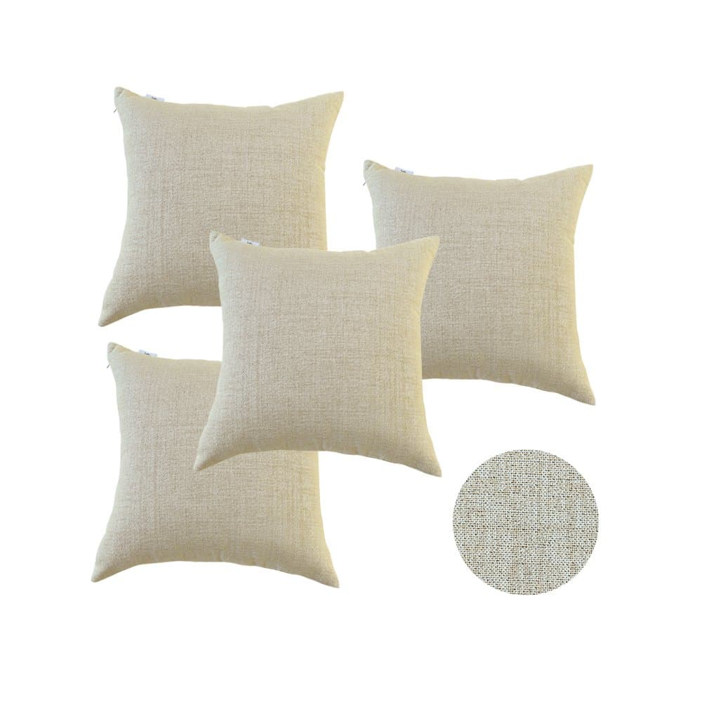 SINOGEM Cushion Covers Cotton Linen Solid Color Throw Pillow Cases for Home Decorative Square 18*18 Inches 4 Pack (beige)