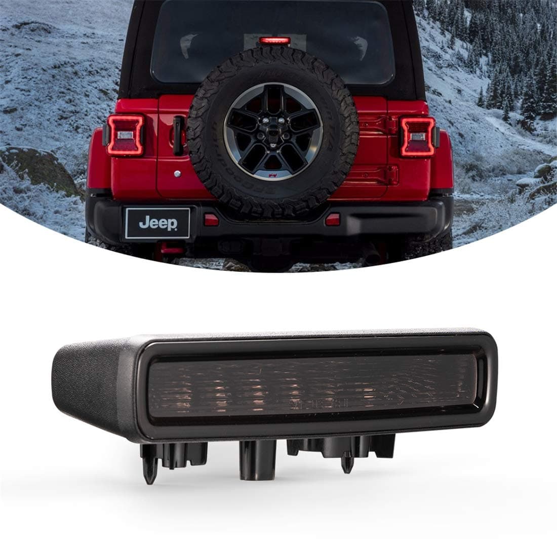 Kiwi Master LED 3rd Brake Light Compatible for 2018-2023 Jeep Wrangler JL Accessories Third Brake Light High Mount Stop Light (Black Housing Smoke Lens)