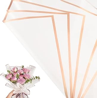 Bupduq 30 Sheets white Gold Edge Flower Bouquet Wrapping Paper，Florist Supplies Waterproof Floral Bouquet Wrapping Paper Bouquet Accessorie，Flower Shop Packaging Pape for DIY Gift Wedding Birthday