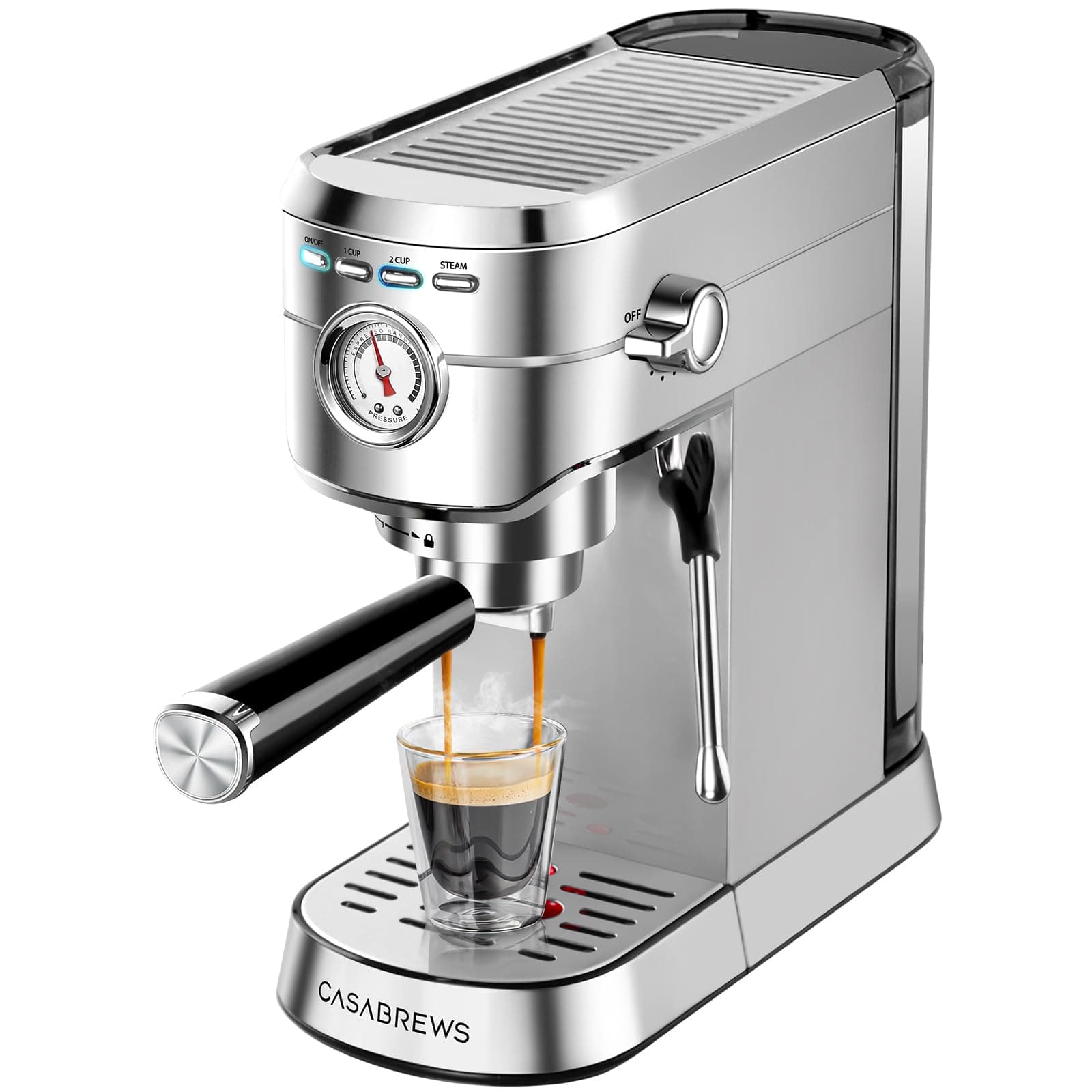 CM5418 Espresso Machine 20 Bar, Compact Espresso Maker with Steam Milk Frother, Stainless Steel Coffee Machine with 34oz Removable Water Tank for Cappuccino, Small Latte Machine, Silver