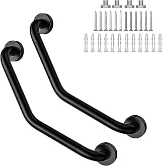 16 Inch Angled Grab Bar 2 Pack, ZUEXT Anti Slip Black Shower Grab Bar Handles, Stainless Steel Knurled Bathroom Balance Bar, Safety Hand Rail Support,Handicap Elderly Injury Senior Assist Bath Handle