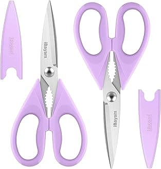 Purple Kitchen Accessories, Pastel Purple Kitchen Utensils, iBayam Heavy Duty Meat Scissors Poultry Shears, Dishwasher Safe Food Cooking Scissors All Purpose Stainless Steel, 2-Pack