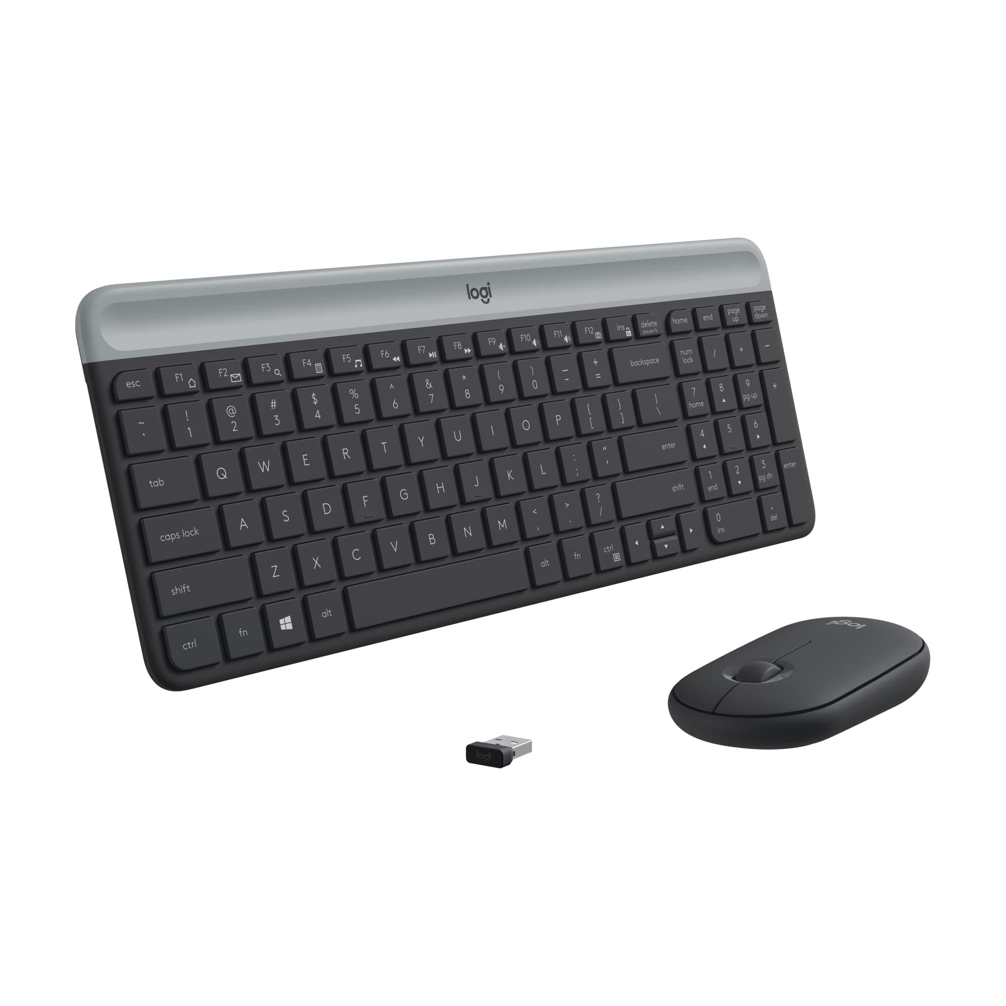 MK470 Slim Wireless Keyboard and Mouse Combo - Modern Compact Layout, Ultra Quiet, 2.4 GHz USB Receiver, Plug n' Play Connectivity, Compatible with Windows - Graphite