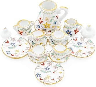 Odoria 1/12 Miniature Porcelain Tea Set 15Pcs Dollhouse Decoration Accessories, Blossom