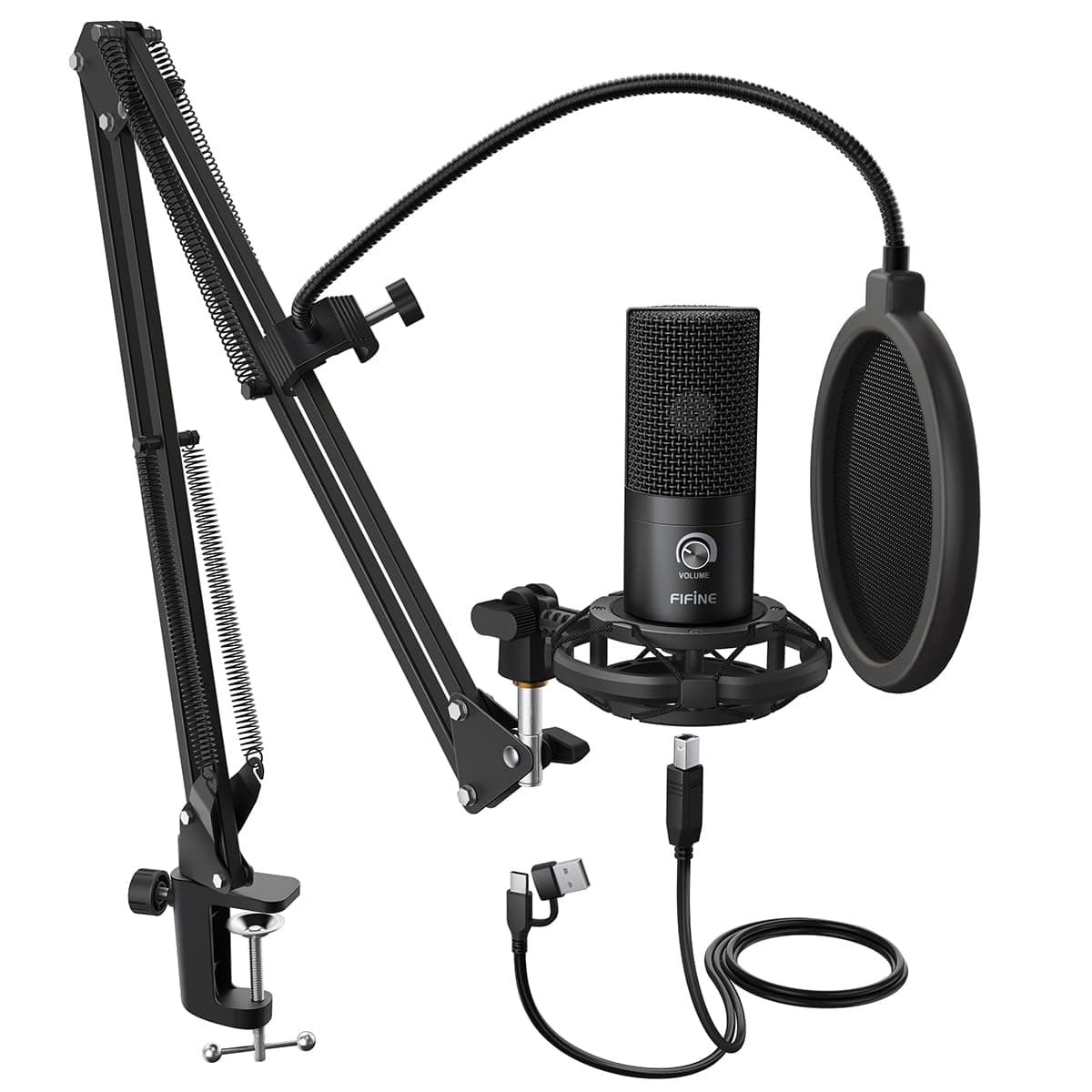 Studio Condenser USB Microphone Computer PC Microphone Kit with Adjustable Scissor Arm Stand Shock Mount for Instruments Voice Overs Recording Podcasting YouTube Karaoke Gaming Streaming-T669