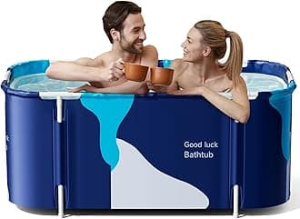 Warmiehomy Portable Foldable Bathtub for Adults, 120X50X55cm Freestanding Soaking Bathtub with Cushion, Hot Bath Ice Bath SPA Tub for Shower, Folding Bathtub for Adults Kids, Milk Style