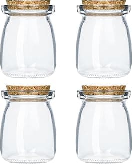 FJNATINH 4PCS Empty Glass Jars with Cork Stoppers Clear Glass Bottle Mini Vases Jars Message Wish Bottle for DIY Art Crafts Projects Decoration Party Supplies Wedding(Pudding Shape)