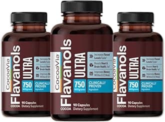 CocoaVia Memory+ Brain Supplement, 90 Day, 750 mg Cocoa Flavanols, Memory & Brain Booster, Vegan, Plant Based, Gluten Free, 270 Capsules