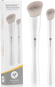 KINGMAS Angled Foundation Brush Concealer Brush, Premium Kabuki Makeup Brush for Liquid, Blending, Cream, Powder, Blush Buffing Stippling Face Makeup Tools White (White, B. 2Pcs (170W/270W))