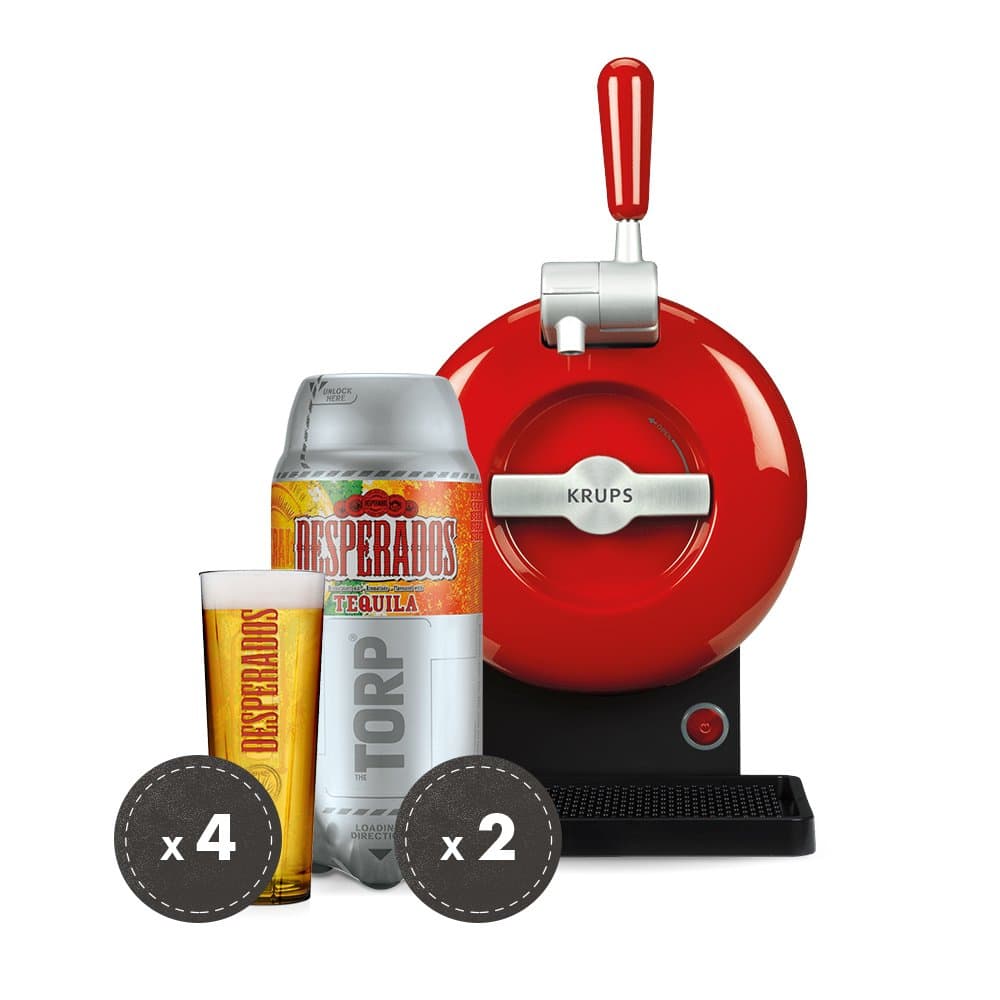Desperados Draught Beer Set THE SUB | THE SUB Draught Beer Tap for Home, Rouge Edition | 2 x Desperados TORP 2-Litre Beer Barrel | 4 x Desperados Glasses