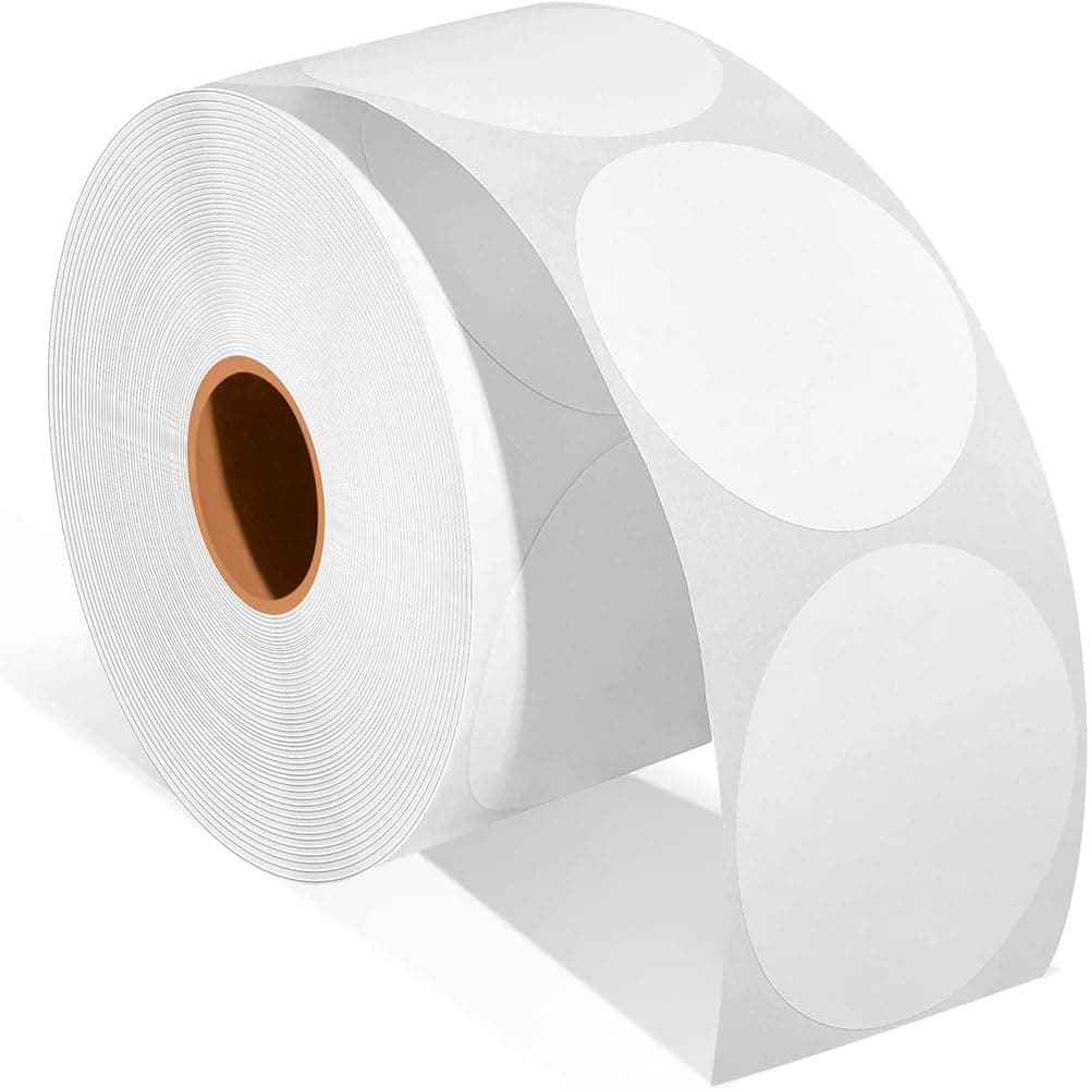 1.5 Inch Circle Thermal Labels, Self-Adhesive Round Printer Stickers, 500 per Roll Thermal Label Stickers for DIY Logo Design, Business and Name Tag