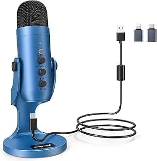 ZealSound Podcast Microphone for PC, Noise Cancellation USB Mic with Gain, Volume Adjustment & Mute Button, Monitoring & Echo, for YouTube, TikTok, Podcasting, Streaming, iPhone, iPad, Android(Blue)