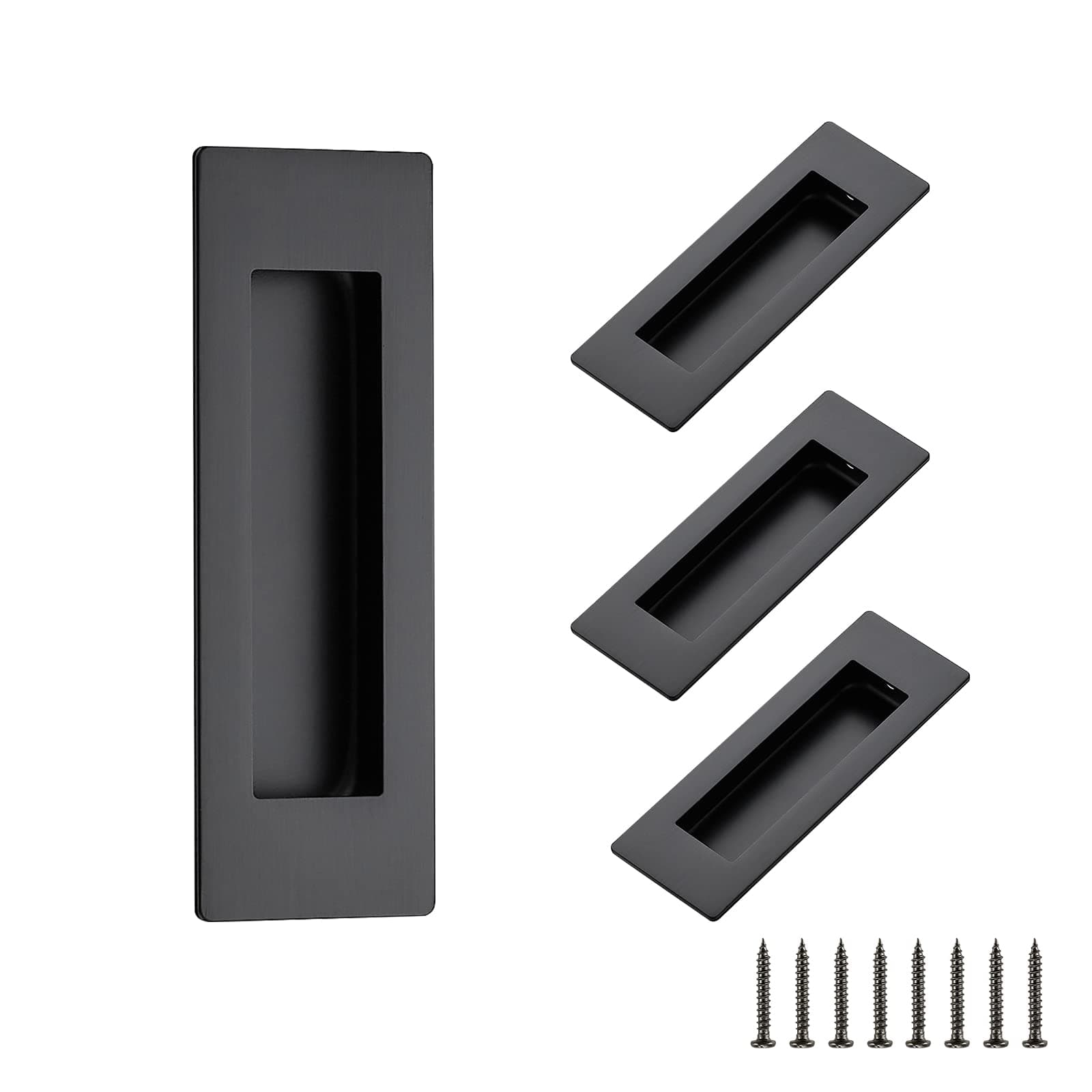 Ravinte 4 Pack Black Sliding Closet Door Handles Black Flush Pulls 4.72in Length Recessed Finger Pulls for Sliding Barn Door Sqaure Cabinet Pulls Stainless Steel