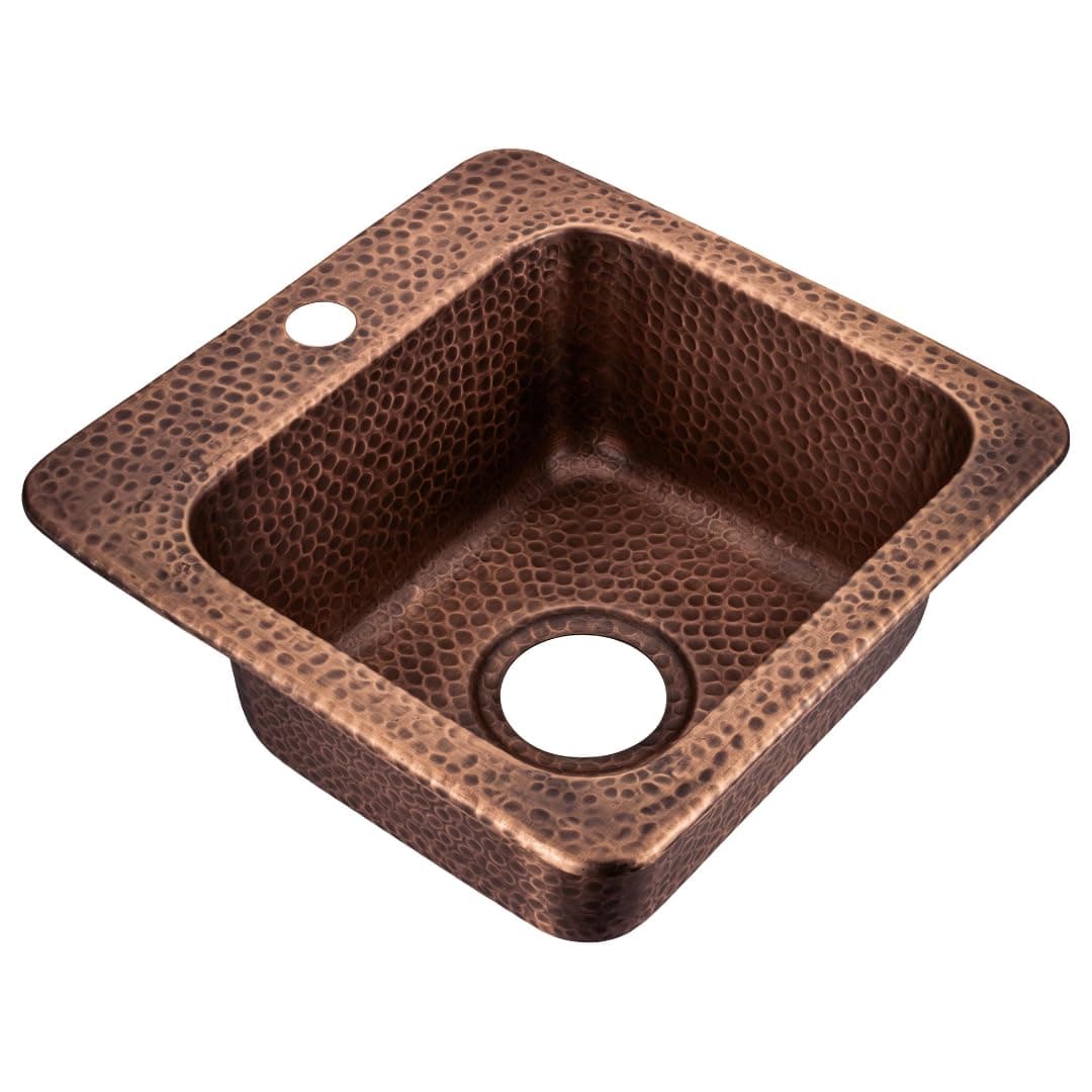 Monarch Abode Kitchen & Bar Sink – 15-inch Baxter Drop in Small Bar Sink, Hand Hammered Pure Copper Sinks with Faucet Hole for Wet Kitchens, Decorative Kitchen Sinks, Single Drop in RV Sinks