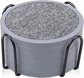 Absorbent Coasters for Drinks with Holder - 6packs, Silicone Coaster with Soft Felt Insert (4.3 inch Coasters with 4.5 inch Holder, Heathered Dark Gray)