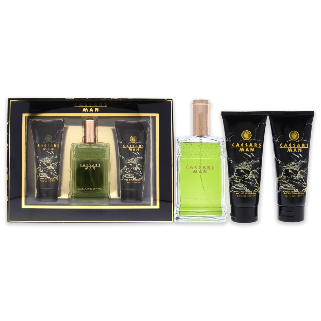 CaesarsMan by Caesars 3 Piece Set Includes: 4.0 oz Eau de Cologne Spray + 3.4 oz After Shave Balm + 3.4 oz Hair and Body Wash