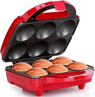 Holstein Housewares Non-Stick 6-Count Electric Cupcake Maker Machine – Bakes 6 Cupcakes, Muffins, Pizza Cups, Cinnamon Buns – Perfect for Gifts, Birthdays, Holidays, or Bake Sales, Red