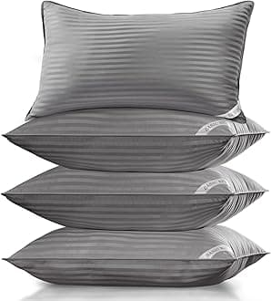 Basic Beyond King Size Pillows Set of 4 - Soft 20 x 36 Inches 4 Pack King Down Alternative Pillows for Back, Stomach or Side Sleepers, Grey