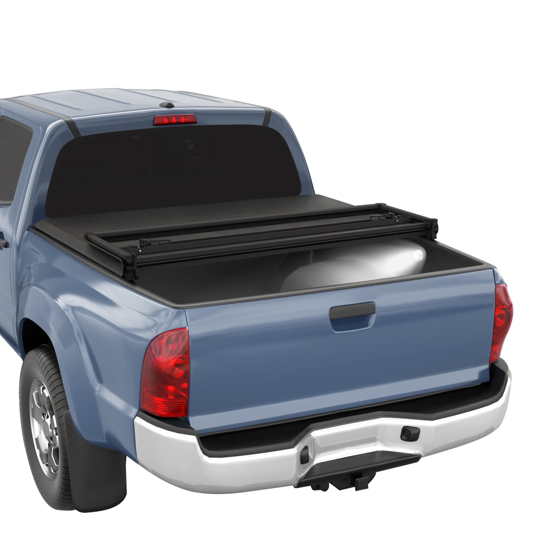 5.5FT Black Soft Tri-Fold Tonneau Cover Replacement for 2015-2024 Ford F-150 Bed Truck Bed Cover Accessories with LED Lamp