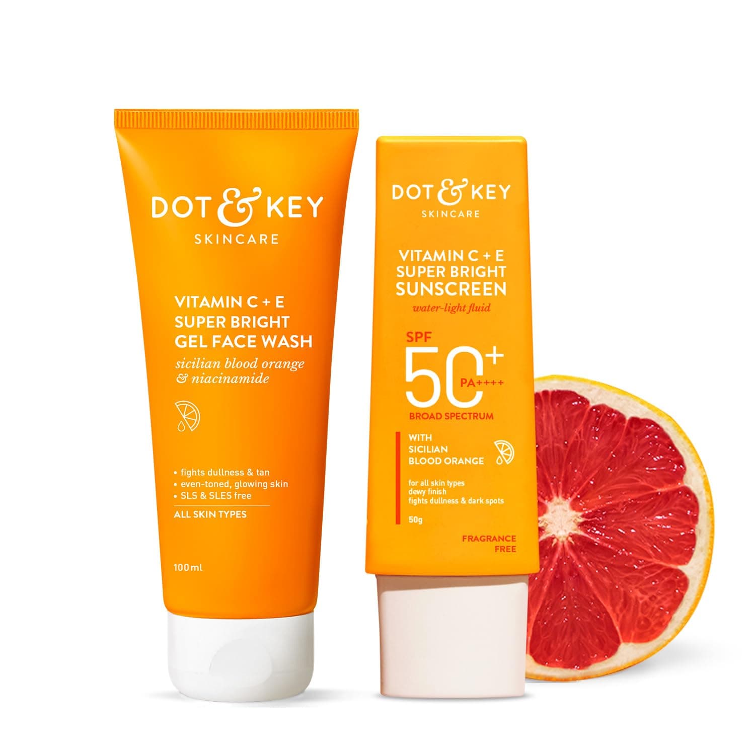 Vitamin C+E Super Bright Sunscreen Spf 50 Pa+++ - 50g & Dot & Key Vitamin C + E Super Bright Gel Face Wash | For Normal Skin | Skin Care Combo | For Women & Men
