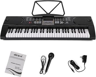 AKD 61KB 61-Key Octave Electronic Keyboard with adapter- LED Display | Mic |Music Sheet Stand | 255 Rhythms | 255 Timbres | 24 Demos