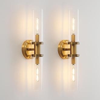KUZZULL Wall Sconces Set of Two Brushed Brass Gold Sconces Lighting with Clear Glass Wall Lamp Modern Wall Sconce Light Fixtures Sconces Decor Set of scones Lights Set of 2
