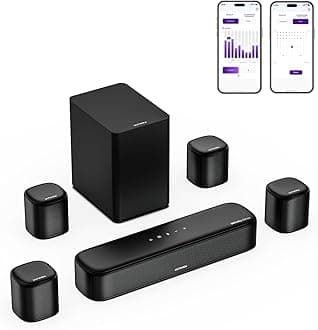 ULTIMEA 7.1ch Sound Bar with Dolby Atmos, Surround Sound System for TV with 4 Surround Speakers, Sound Bar for Smart TV with App Control, Soundbar with Subwoofer for Home Theater, HDMI eARC, Aura A60