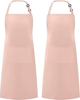 Syntus 2 Pack 100% Cotton Adjustable Bib Apron with 2 Pockets for Women, Kitchen Aprons for Cooking, Powder Pink