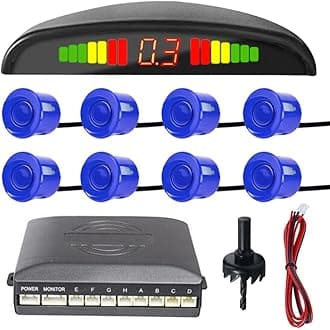 Car Reverse Parking Sensors Car Rear Reverse Parking Radar System Car Parking Sensor Kit 8 Sensor Auto Sound Alarm Alert Reverse Backup Radar Display Blue