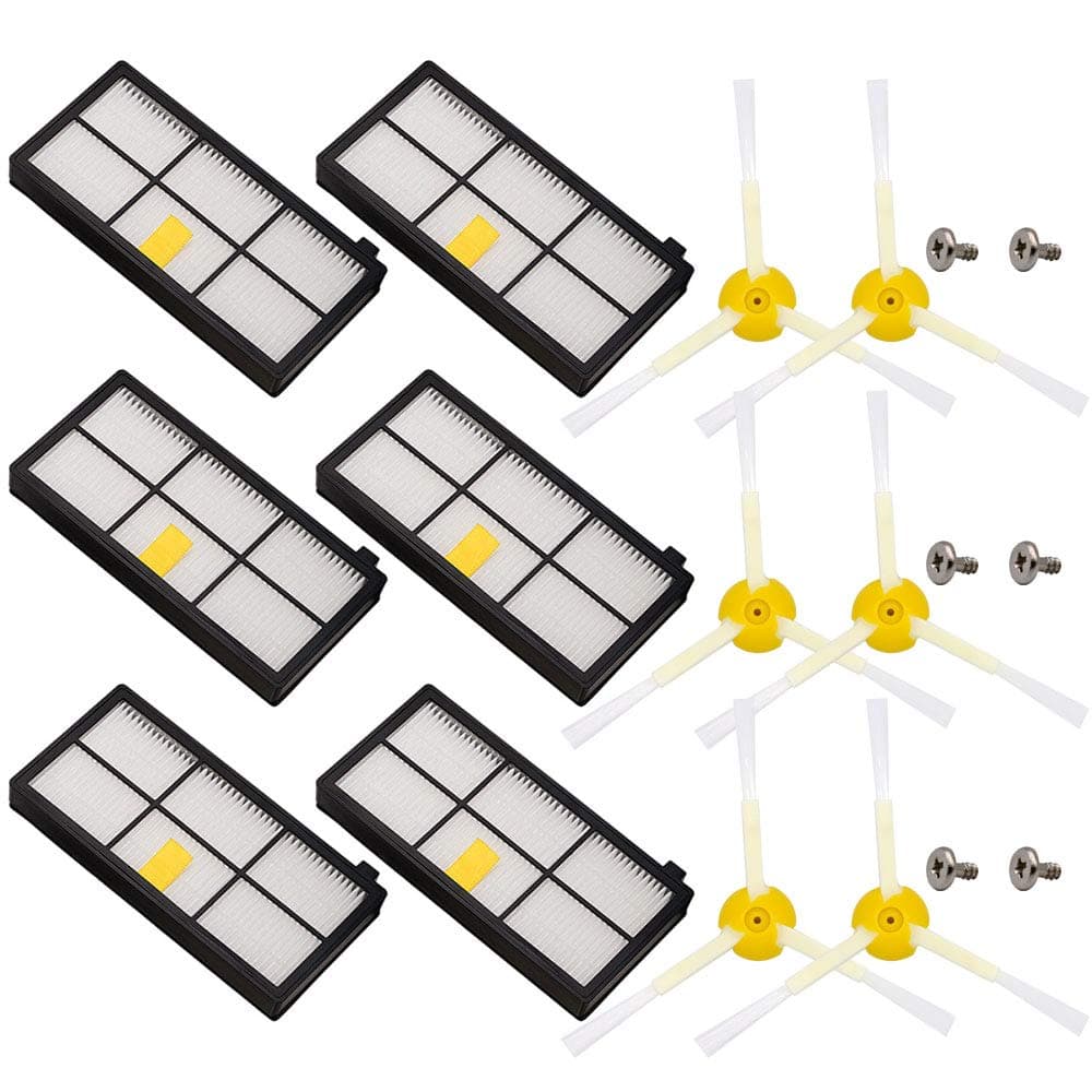 Neutop Side Brush Filter Kit Replacement for iRobot Roomba 800 900 Series 801 805 860 870 877 880 890 891 960 980 981 985 Robotic Vacuums with 6 Filters 6 Side Brushes with Screws pre-Installed.