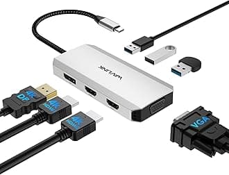 WAVLINK USB C Hub Quad Display, 7 in 1 Laptop Docking Station, Multiport Adapter with Dual 4K HDMI1/HDMI2, 4K DP, VGA, 3 USB2.0 (up to480Mbps), for MacBook/Windows