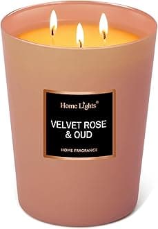 Home Lights Luxury Designer Scented Large Jar Candle, 100% Nature Soy Wax, 33.26 oz，3 Wick， Highly Scented & Long Lasting-Velvet Rose & Oud