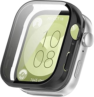 T Tersely Case and Screen Protector for Huawei Watch Fit 3 46mm, All-around Anti Scratch Shockproof Protective Hard PC Full Cover Tempered Glass Compatible with Huawei Watch Fit 3 (Black)