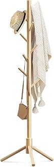 Haddockway Wooden Coat Rack Stand with 8 Hooks New Zealand Pine Adjustable Coat Standing Tree Easy Assembly for Coats, Hats, Scarves and Handbags for Entryway, Hallway, Bedroom, Office