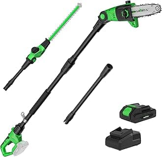 SOYUS Pole Saw 8-Inch Cordless and 18-Inch Pole Hedge Trimmer 2-in-1, 15-Foot Max Reach Pole Saw for Tree Trimming, 16ft/s Speed, Auto Oiling, Multi-Angle Pole Chainsaw with 2.0Ah Battery & Charger