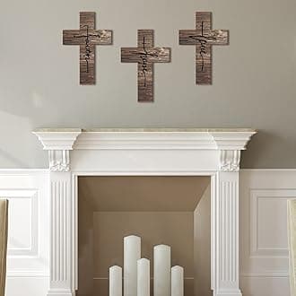 Jetec 3 Pieces Faith Love Hope Cross Sign Wood Wall Hanging Rustic Cross Decor Vintage Religious Love Wall Art Decor Farmhouse Home Hanging Decorations, 12 x 8 Inch(Brown)