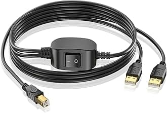 Herfair Printer Cable Splitter for Two Computers USB Splitter 1 in 2 Out USB-B Share Cable with Switch for inkless Printers,Scanners,MacBook,HP,Canon,Brother,More (5 Feet)