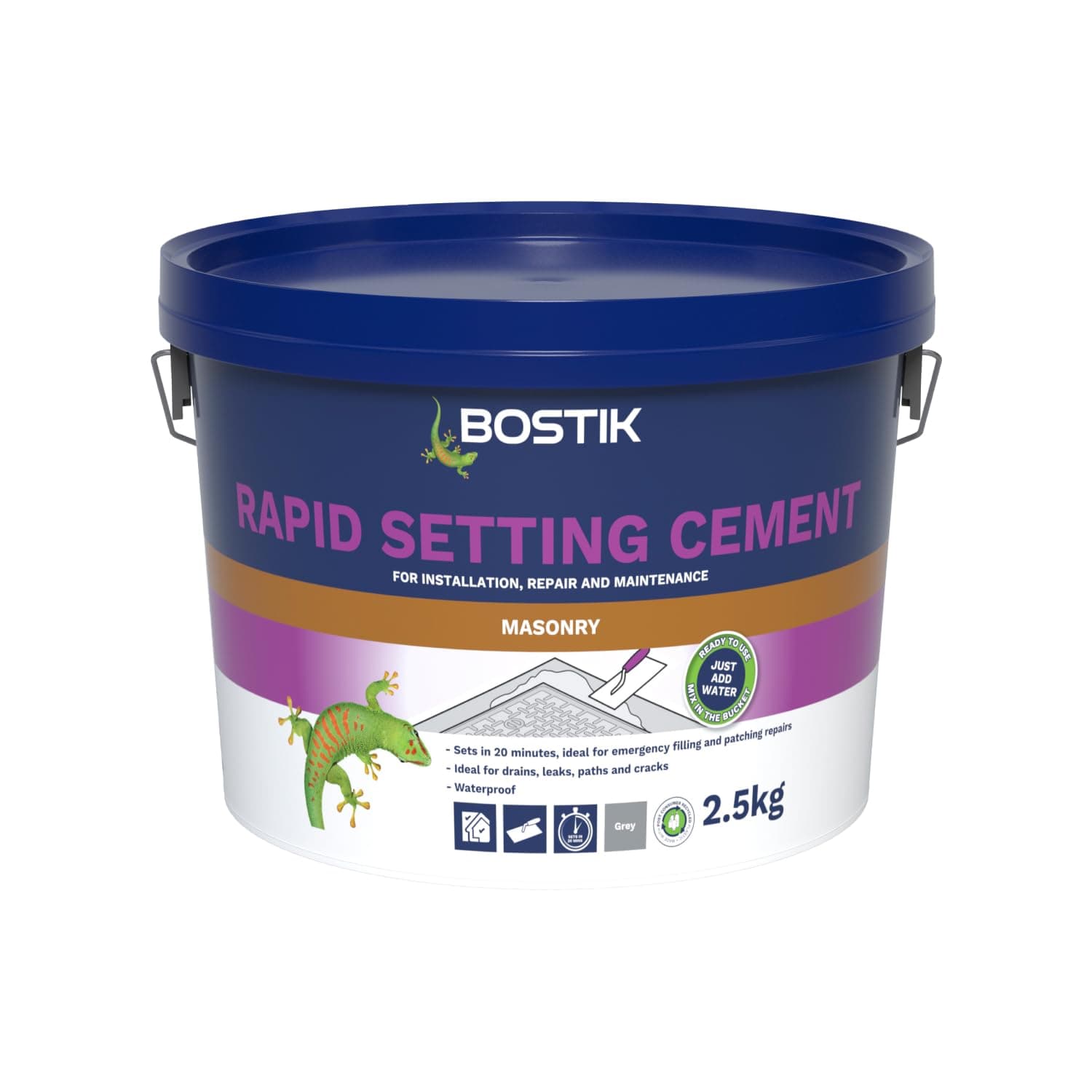 Bostik Cementone Rapid Setting Cement, For Interior & Exterior Use, Waterproof, Colour: Grey, 2.5kg,packaging may vary