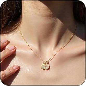 Double Pendant Necklace for Women 18k Gold Plated Necklace Cubic Zirconia Dainty Gold Necklaces for Women