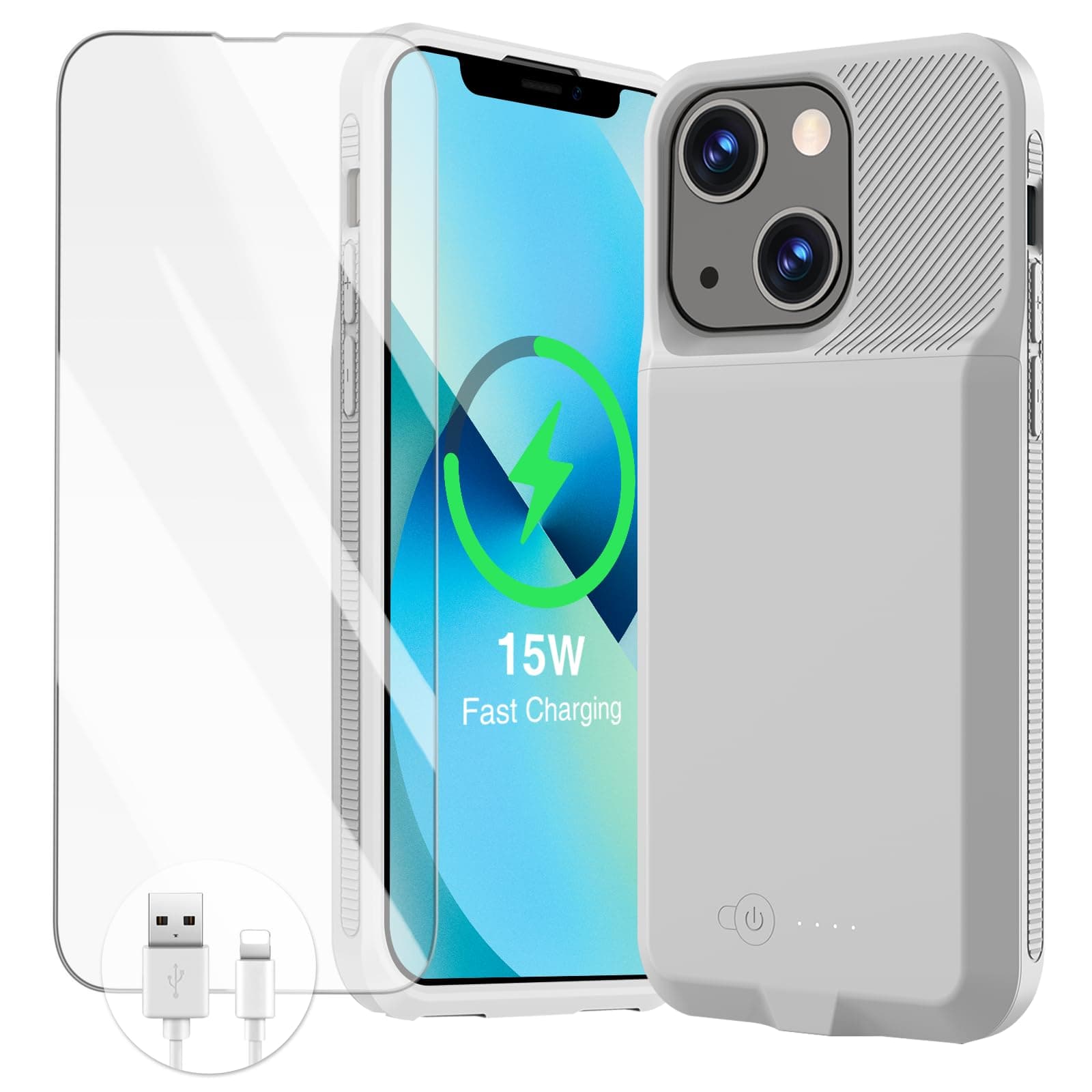 GIN FOXI Battery Case for iPhone 13/13 Pro/14/14 Pro,Charging Rechargeable Case 15W Fast Ultra-Slim Lightweight Powerful 7000mAh Protection Anti-Slip Soft TPU Juice Box for 13/13Pro/14/14Pro Gray