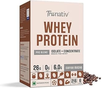 Trunativ Pro Blend Whey Protein Powder Isolate & Concentrate | 100% Light & Clean Protein Powder | 26g Protein | 6g BCAA | 12.52g EAA | No added sugar | Coffee Mocha | 216g