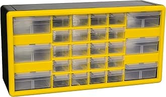 Akro-Mils 10126 26-Drawer Plastic Drawer Storage Cabinet for Garage Organization, Lego Storage, Teacher Toolbox, Makeup Organizer, and More, 50.8 cm W x 15.24 cm D x 25.4 cm H, Yellow