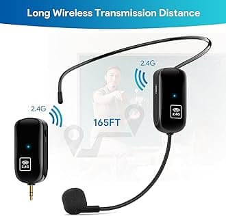 1Mii Wireless Microphone Headset, 2.4G Wireless Headset Mic and Handheld Mic 2 in 1, 165ft Range, 1/8''&1/4'' Plug, for Speakers, Voice Amplifier, PA System