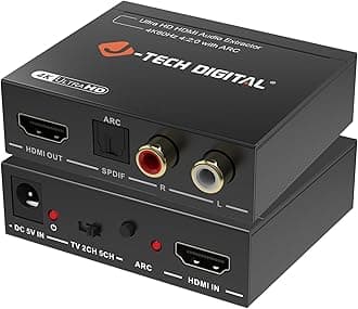 J-Tech Digital HDMI Audio Extractor 4K 60Hz HDMI to Optical SPDIF + RCA, Supports HDMI ARC Dolby Digital DTS CEC HDCP 1.4 [JTD4KATSW]