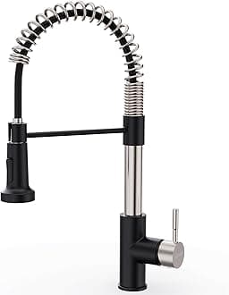 GIMILI Kitchen Faucet with Pull Down Sprayer Single Hole Stainless Steel Sink Faucet, Suitable for Farmhouses, RV, Laundry Room, Outdoor, and Campers. Llave para fregadero de cocina Nickel and Black
